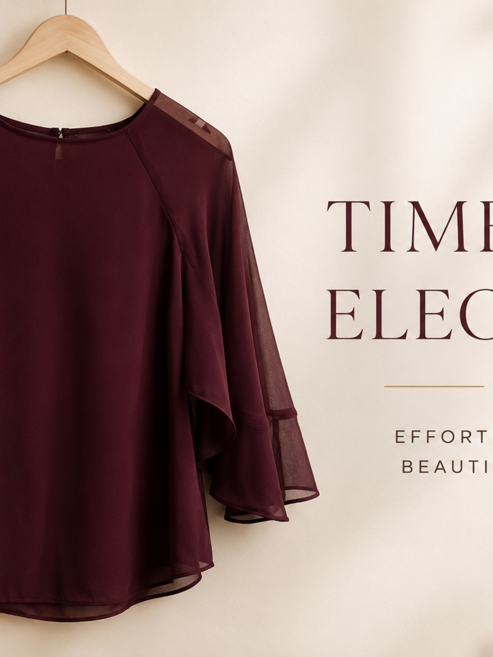 le chateau Burgundy Flowy Chiffon Sleeve Blouse